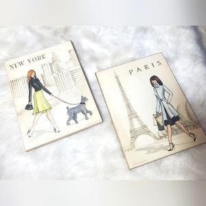 Wood plaques New York & Paris